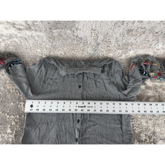 H&M Size 6 Floral Embroidered Long Sleeve Button Shirt Black White Houndstooth - Picture 5 of 9